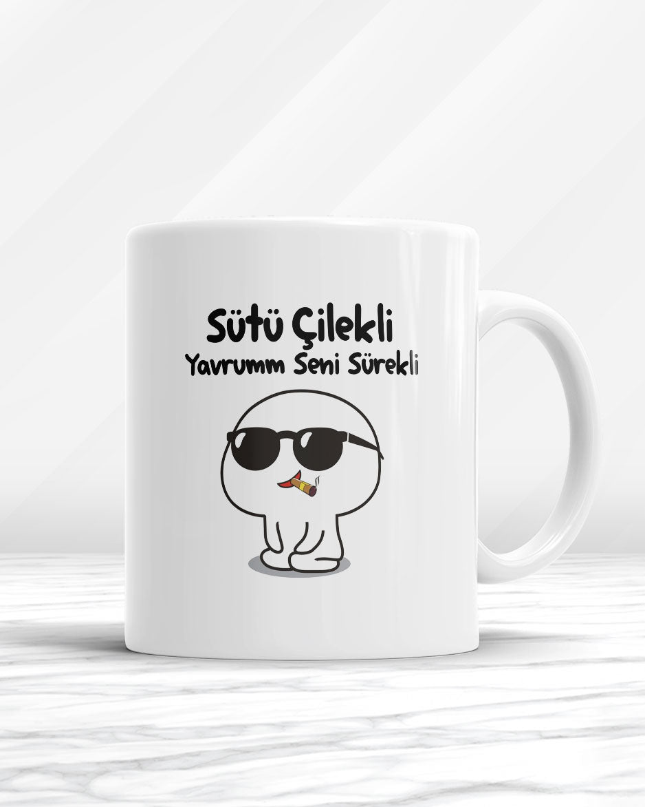 Sütü Çilekli Yavrum Seni Sürekli Kupa Bardak